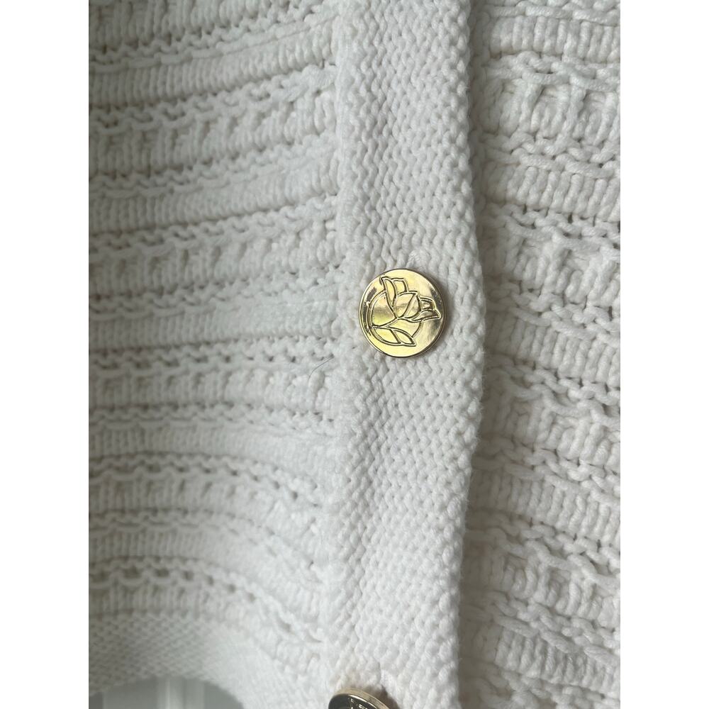 Draper James Women's White Knit Cardigan w/ Gold Rose Buttons - Size Large - Picture 5 of 6